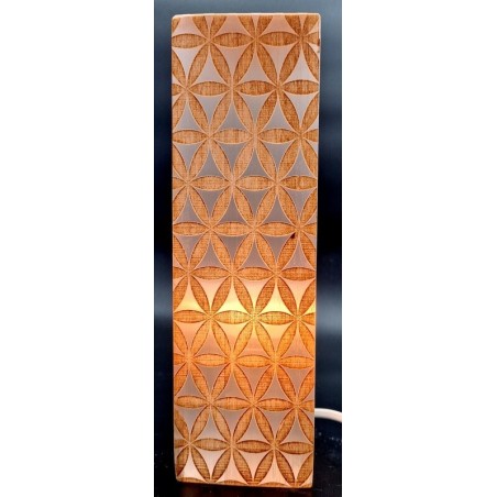 Lampe Sélénite Rectangle Gravée 25cm - Fleur de Vie dorée