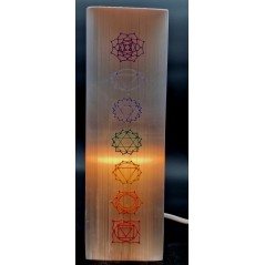 Lampe Sélénite Rectangle Gravée 25cm - 7 Chakras