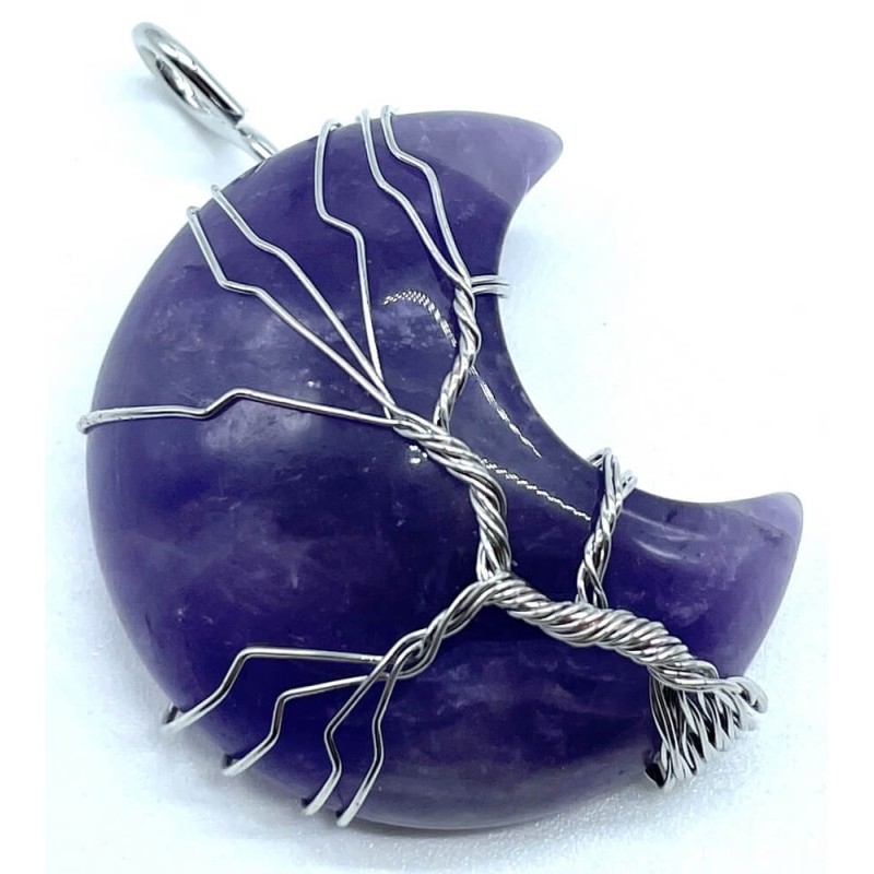 Pendentif Lune Arbre de Vie - Améthyste