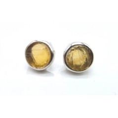 Boucles d'oreilles Argent 925 Citrine ronde brute