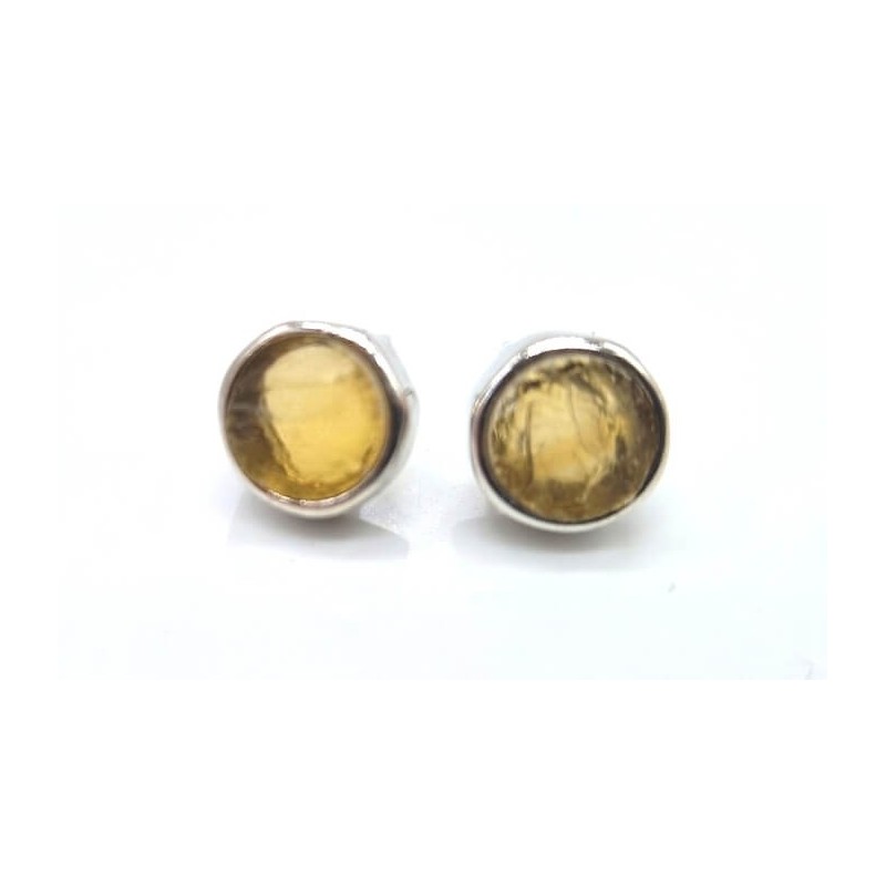 Boucles d'oreilles Argent 925 Citrine ronde brute