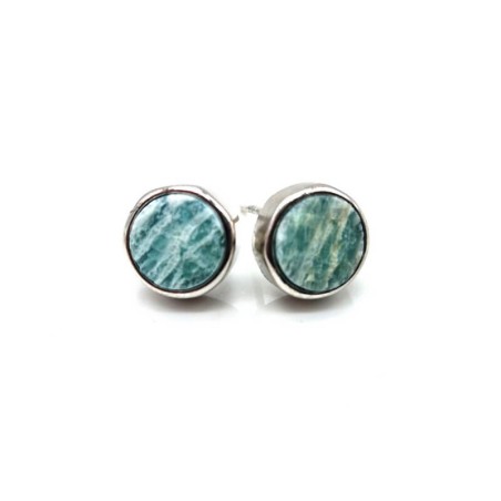 Boucles d'oreilles Argent 925 Amazonite ronde brute