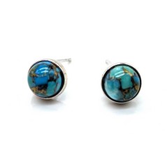 Boucles d'oreilles Argent 925 Turquoise ronde polie