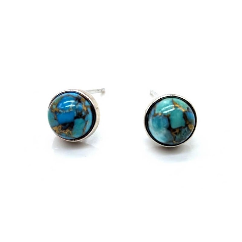 Boucles d'oreilles Argent 925 Turquoise ronde polie