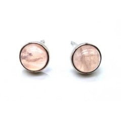 Boucles d'oreilles Argent 925 Quartz Rose ronde polie