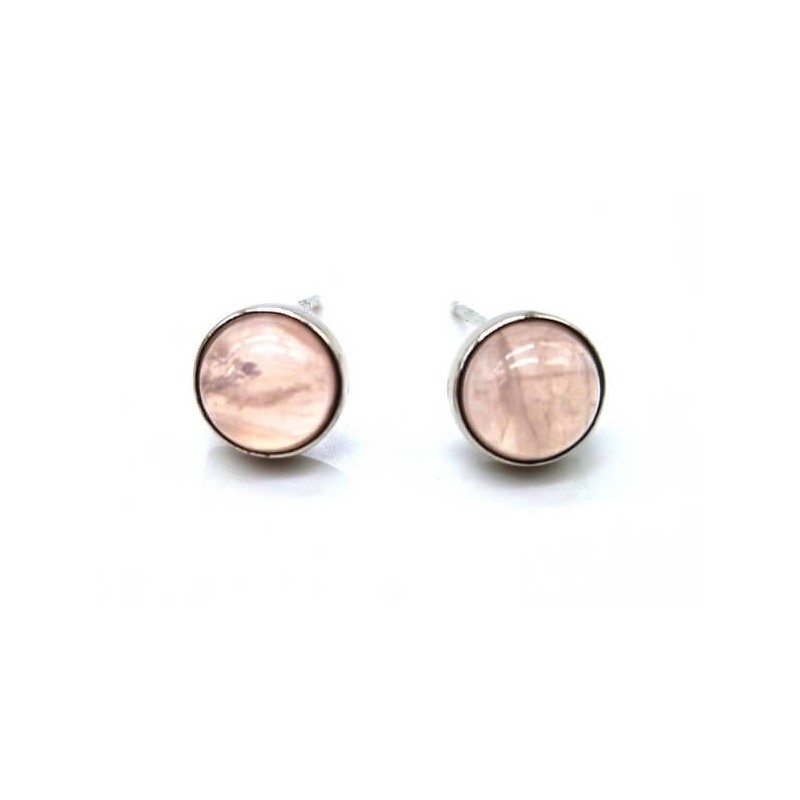 Boucles d'oreilles Argent 925 Quartz Rose ronde polie