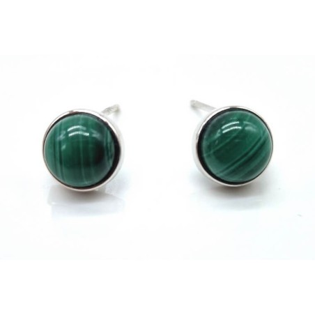 Boucles d'oreilles Argent 925 Malachite ronde polie