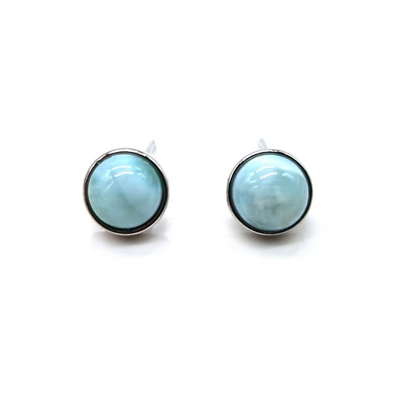 Boucles d'oreilles Argent 925 Larimar ronde polie