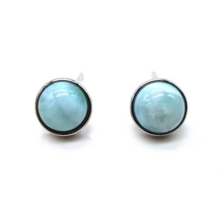 Boucles d'oreilles Argent 925 Larimar ronde polie