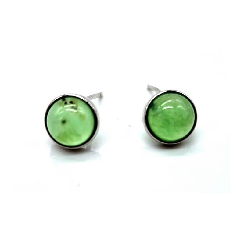 Boucles d'oreilles Argent 925 Jade Verte ronde polie