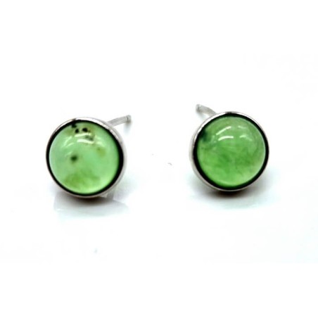 Boucles d'oreilles Argent 925 Jade Verte ronde polie