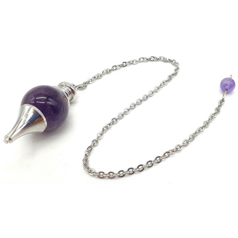 Pendule sphérique en améthyste avec chaîne en métal – outil de radiesthésie et de lithothérapie Pendule sphérique en améthyste avec chaîne en métal – outil de radiesthésie et de lithothérapie