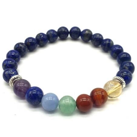 Bracelet Lapis Lazuli & 7 Chakras perles 8mm