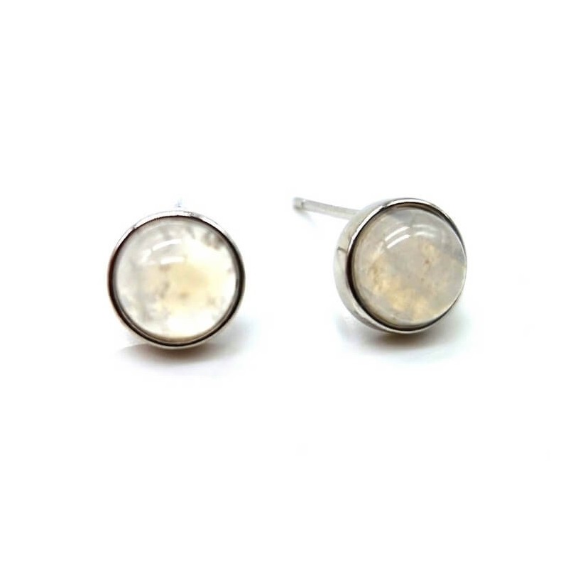 Boucles d'oreilles Argent 925 Pierre de Lune ronde polie