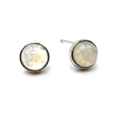 Boucles d'oreilles Argent 925 Pierre de Lune ronde polie