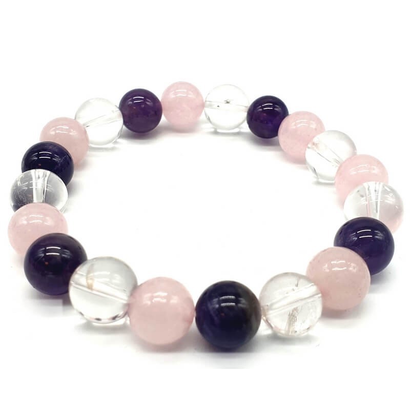 Bracelet Améthyste, Cristal, Quartz Rose perles 10mm