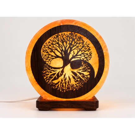 Lampe de sel Arbre de Vie Yin-Yang 5 kg sur socle en bois – Spiritual Deity