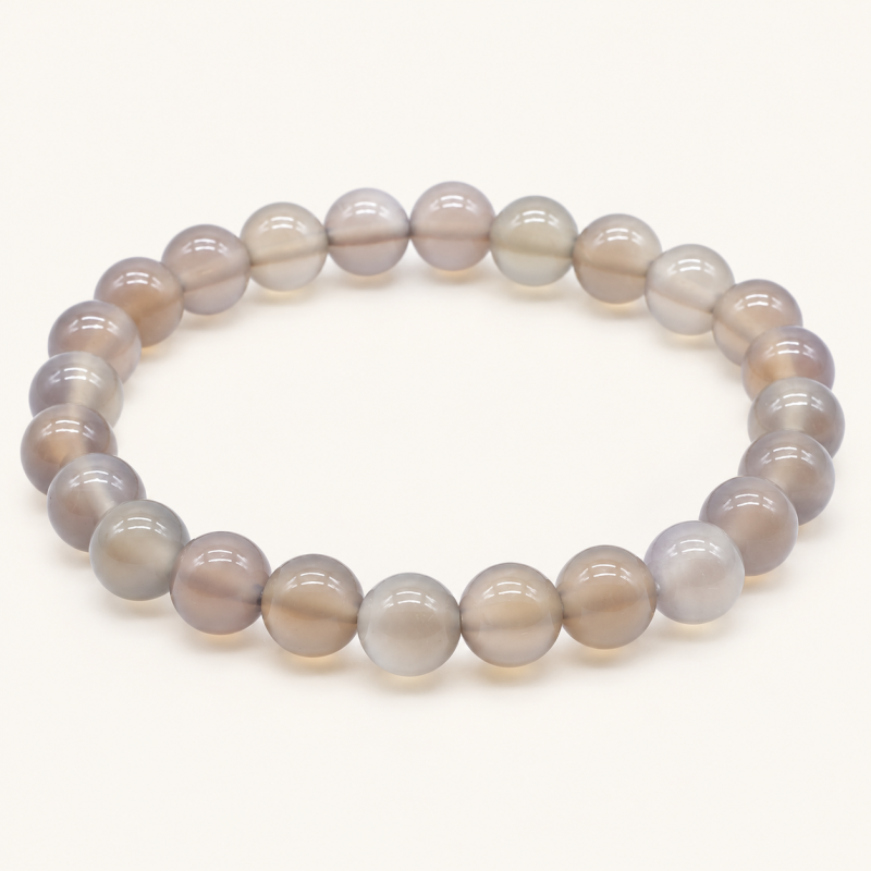 Bracelet en agate grise à perles rondes de 8 mm.