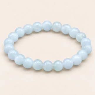 Bracelet en aigue-marine bleu clair avec perles rondes de 8 mm