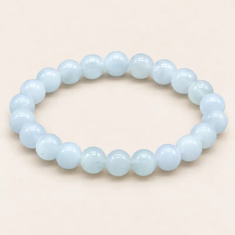 Bracelet en aigue-marine bleu clair avec perles rondes de 8 mm