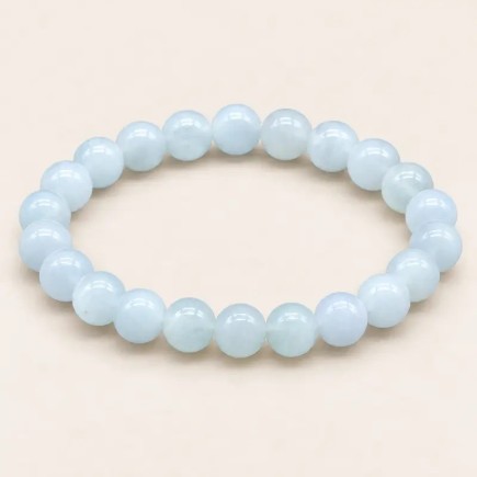 Bracelet en aigue-marine bleu clair avec perles rondes de 8 mm