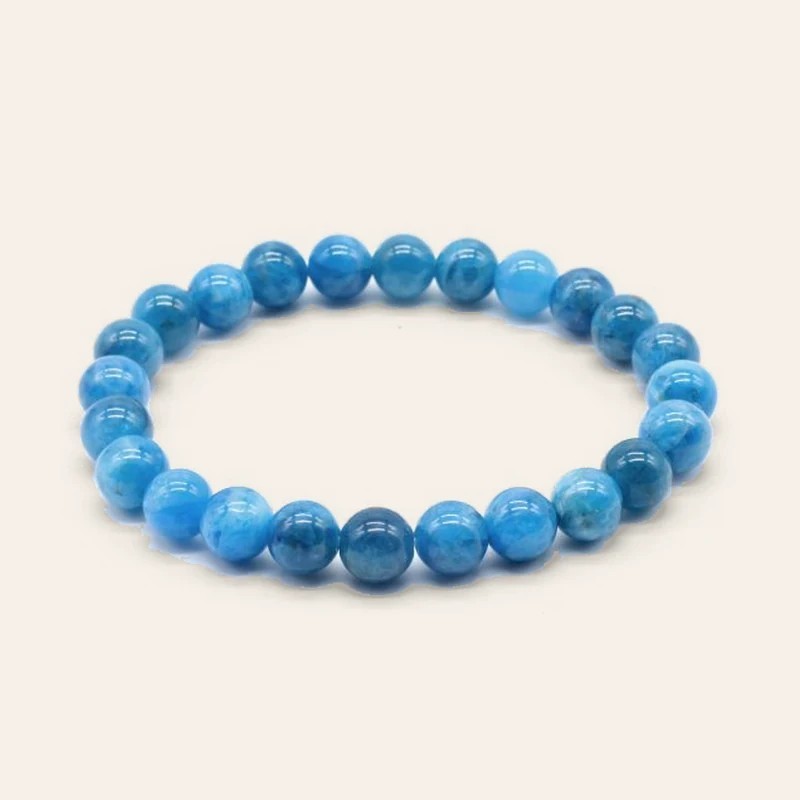 Bracelet en apatite bleue avec perles rondes de 8 mm
