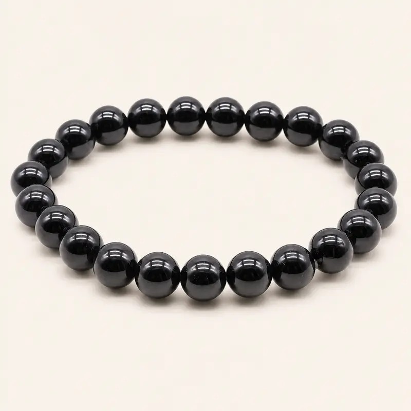 Bracelet en spinelle noire avec perles rondes de 8 mm Bracelet en spinelle noire avec perles rondes de 8 mm