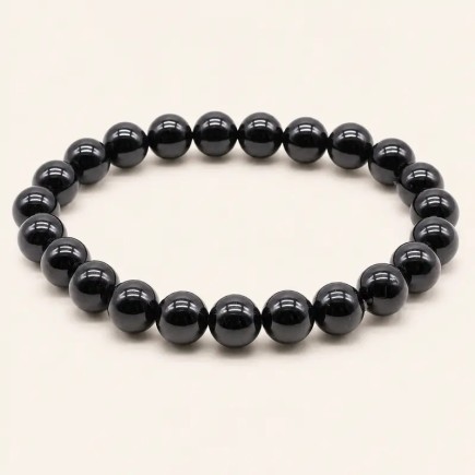 Bracelet en spinelle noire avec perles rondes de 8 mm