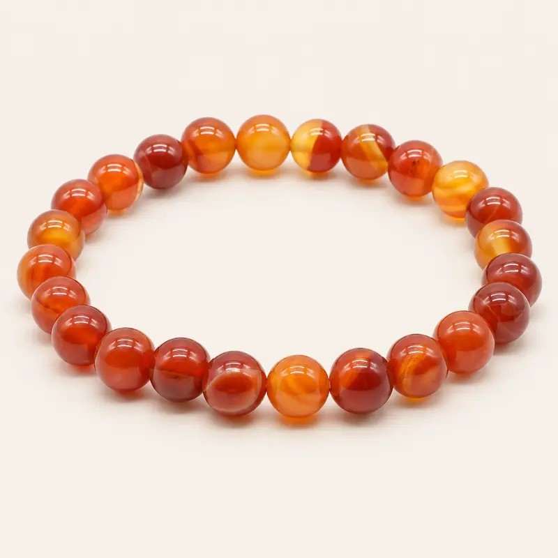 Bracelet en cornaline avec perles rondes de 8 mm Bracelet en cornaline avec perles rondes de 8 mm