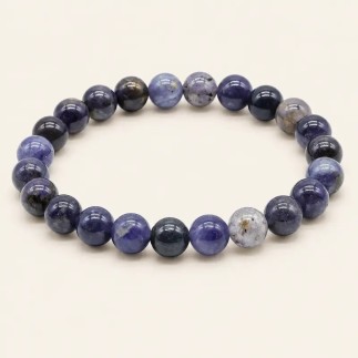 Bracelet en cordiérite avec perles rondes de 8 mm