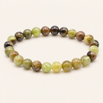 Bracelet en grenat vert, perles rondes de 8 mm