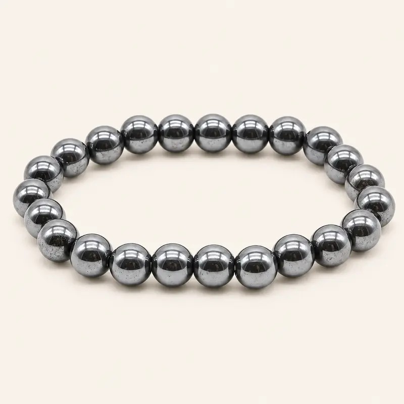 Bracelet en hématite, perles rondes de 8 mm Bracelet en hématite, perles rondes de 8 mm