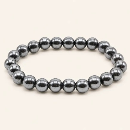 Bracelet en hématite, perles rondes de 8 mm