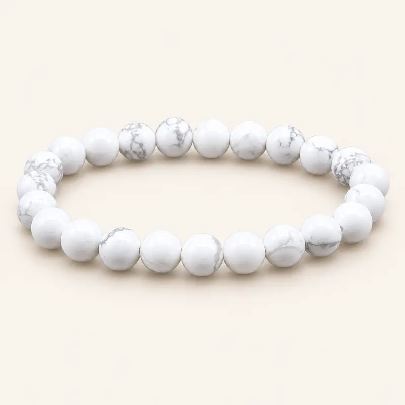 Bracelet en howlite, perles rondes de 8 mm