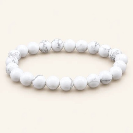 Bracelet en howlite, perles rondes de 8 mm