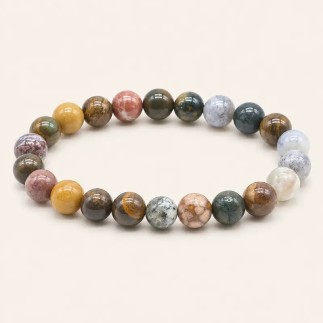 Bracelet en jaspe océan, perles rondes de 8 mm