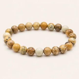 Bracelet en jaspe paysage, perles rondes de 8 mm