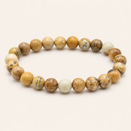 Bracelet en jaspe paysage, perles rondes de 8 mm