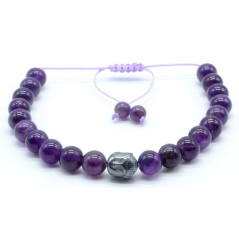 Bracelet en améthyste naturelle avec perle Bouddha – Ajustable et apaisant