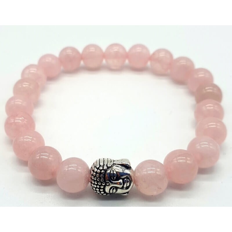 Bracelet Quartz Rose & Bouddha perles 8mm