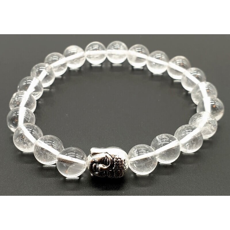 Bracelet Cristal de Roche & Bouddha perles 8mm