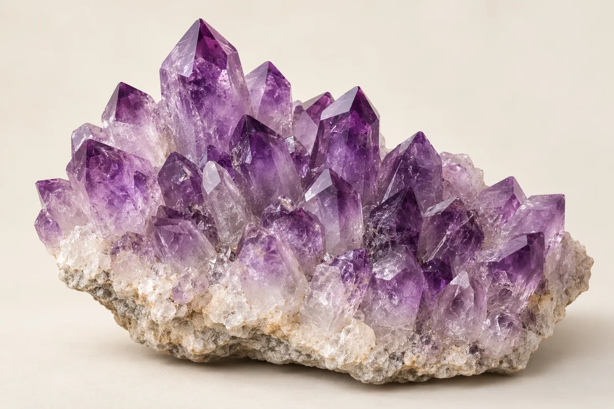 Illustration de pointes violettes d’améthyste sur leur support