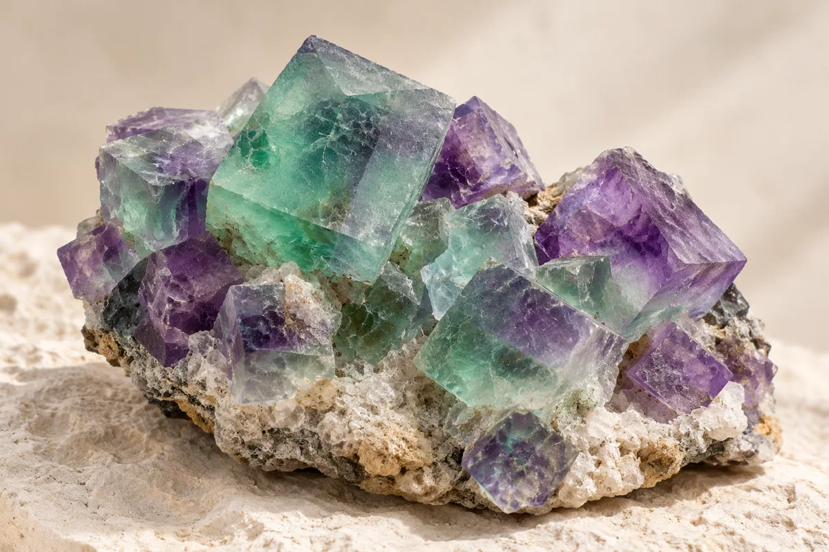 Illustration de cubes de fluorite verte et violette