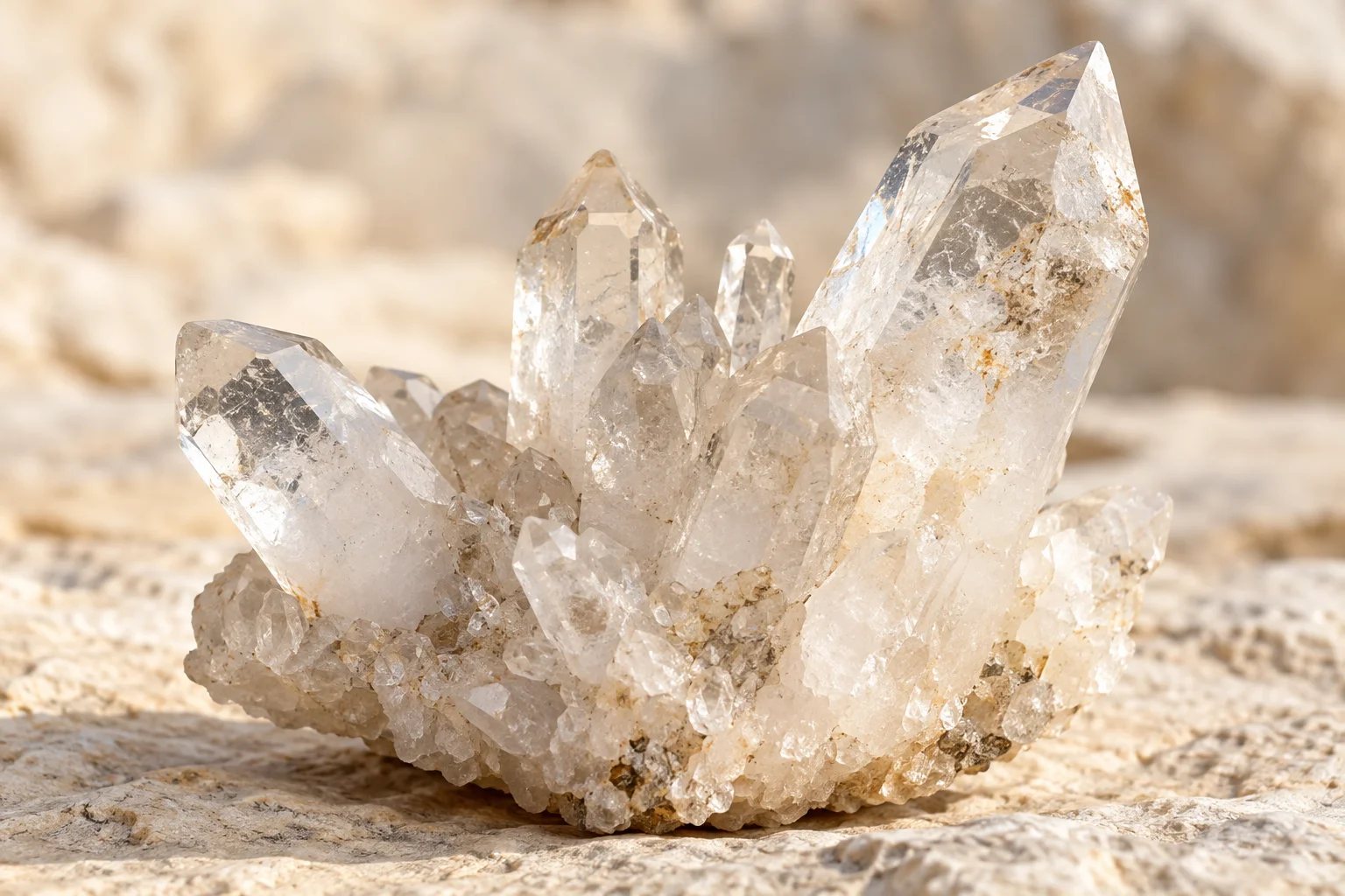 Illustration de cristaux de quartz sur une roche claire