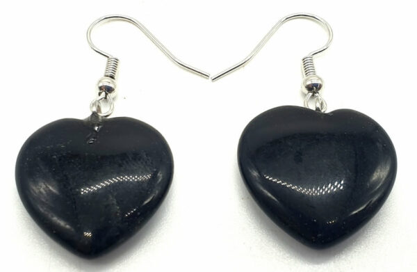 Boucles d'oreilles Coeur Obsidienne Noire 4cm