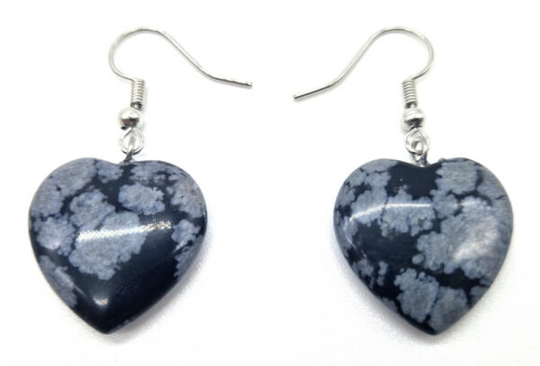 Boucles d'oreilles Coeur Obsidienne Neige 4cm