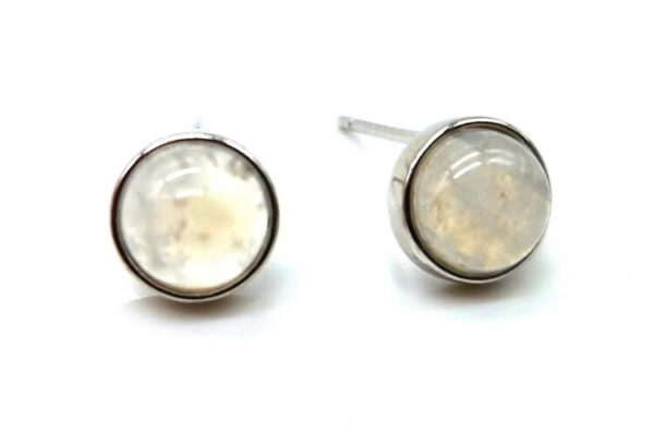 Boucles d'oreilles Argent 925 Pierre de Lune ronde polie