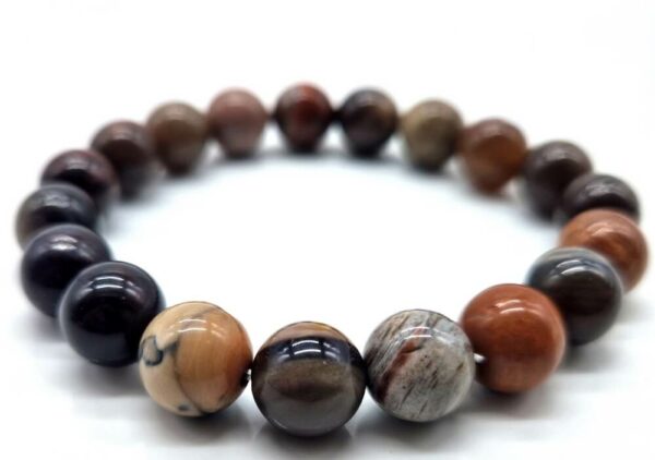 Bracelet Agate Fossile perles 10mm