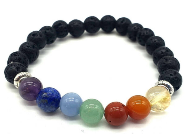 Bracelet Pierre de Lave & 7 Chakras perles 8mm