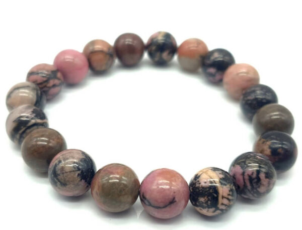 Bracelet 'Black Line' Rhodonite perles 10mm